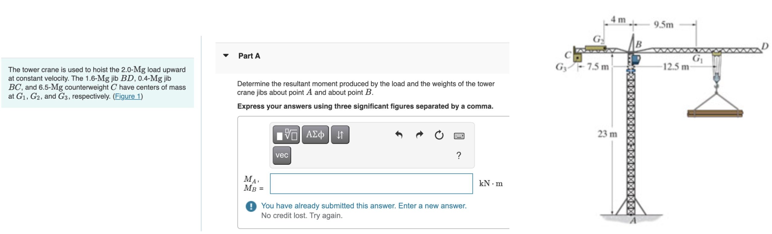 The tower crane is used to hoist the 2 . 0 - M g