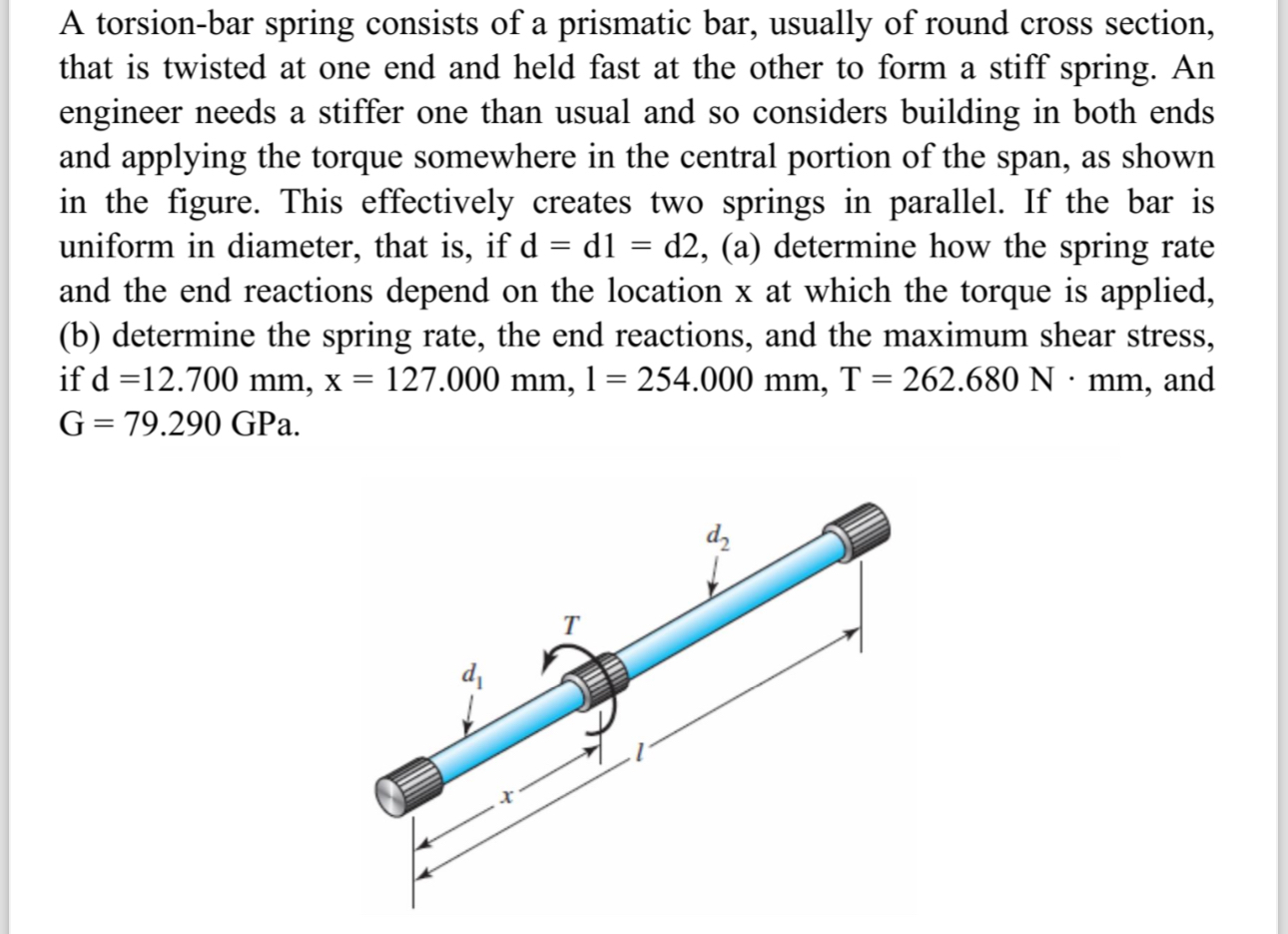 A torsion - bar spring consists of a prismatic