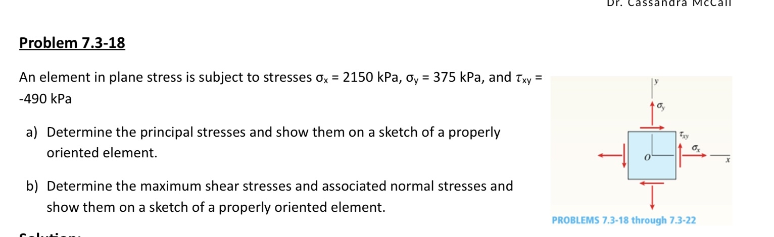 Problem 7 . 3 - 1 8 An element in plane stress is