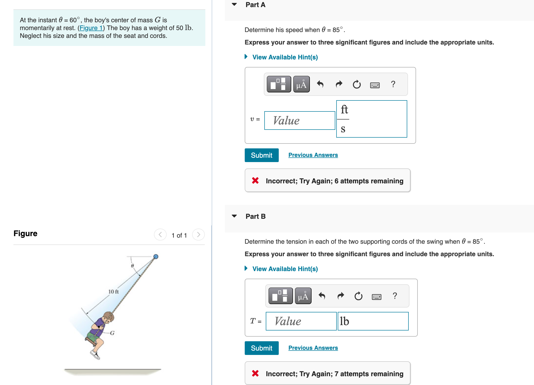 Part A At the instant = 6 0 , the boy's center of