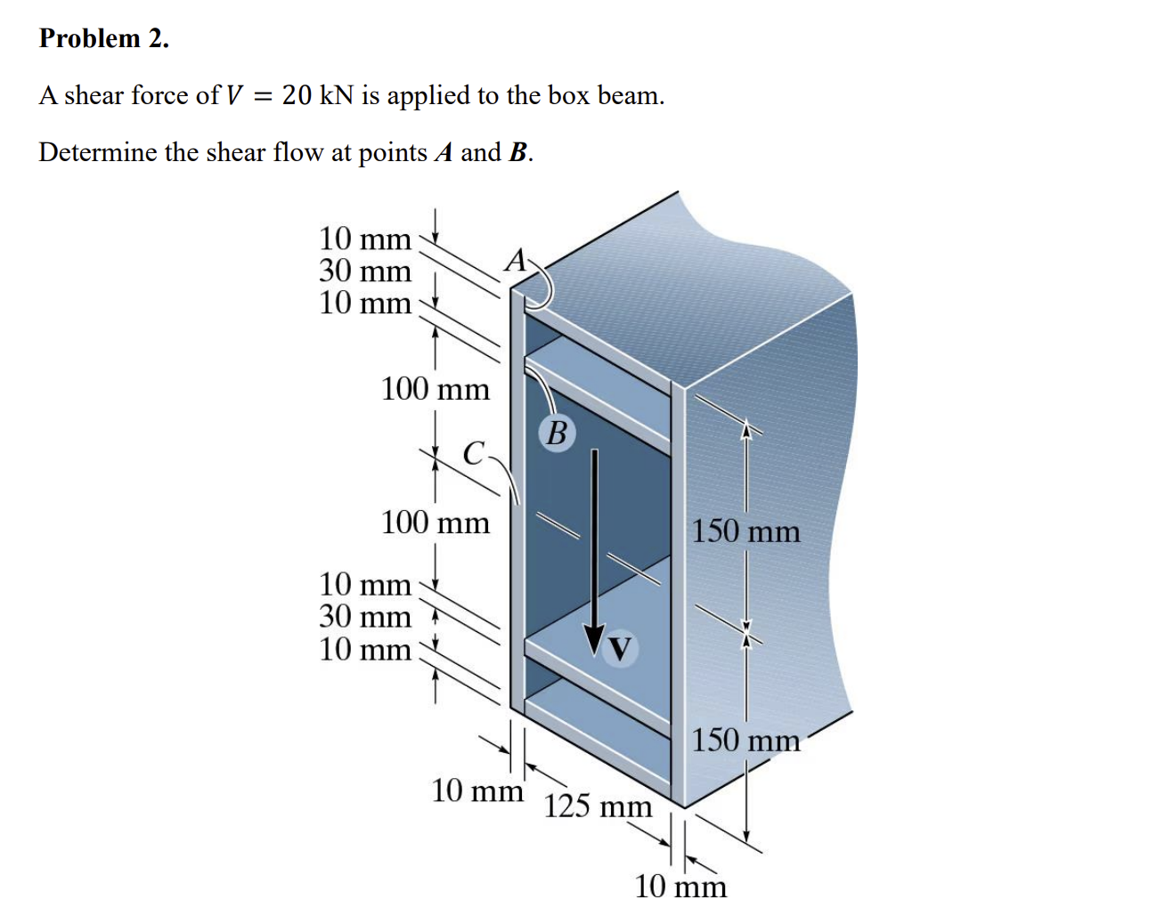 Problem 2 . A shear force of \ ( V = 2 0 \ mathrm