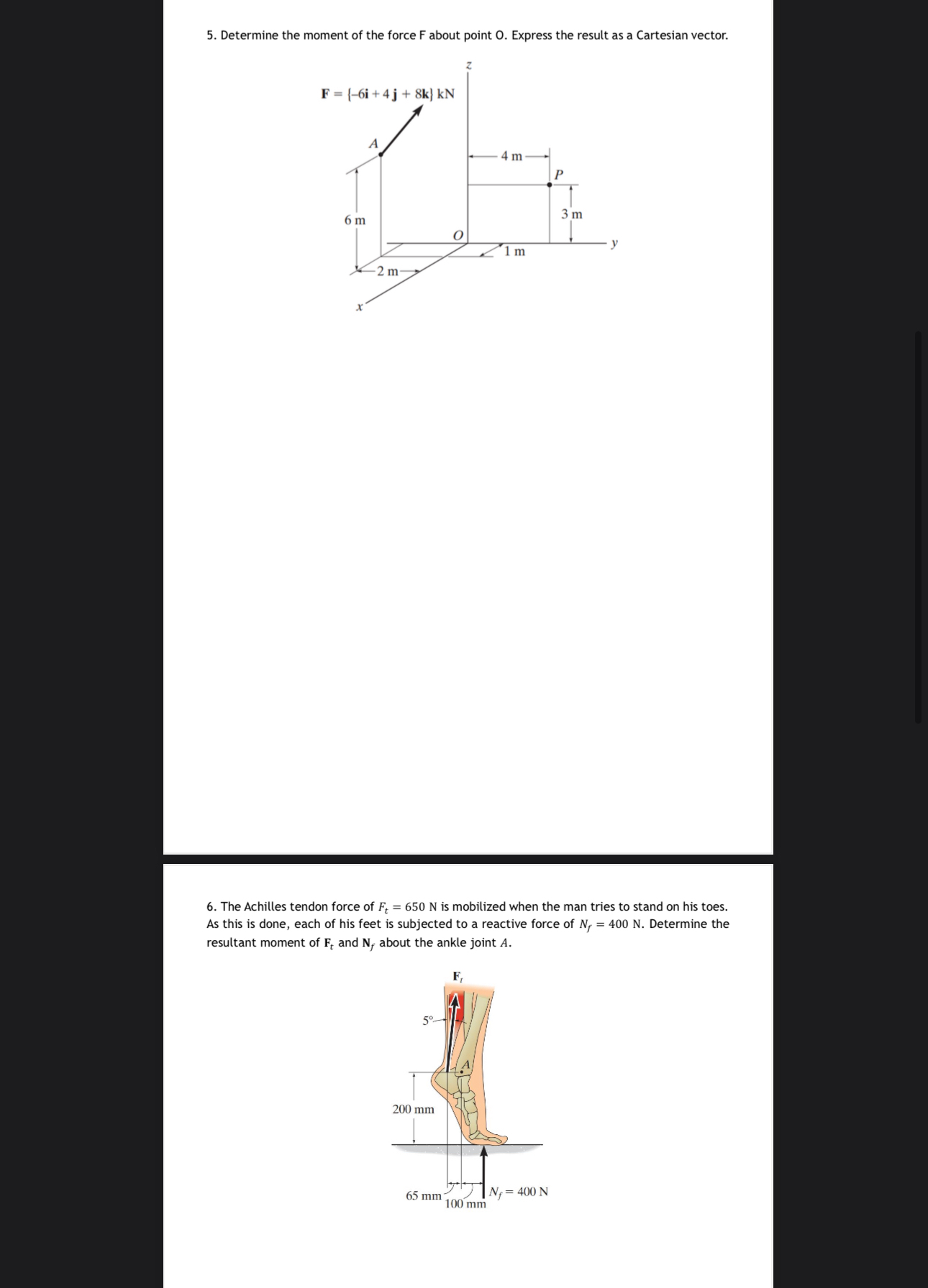 Determine the moment of the force F about point O