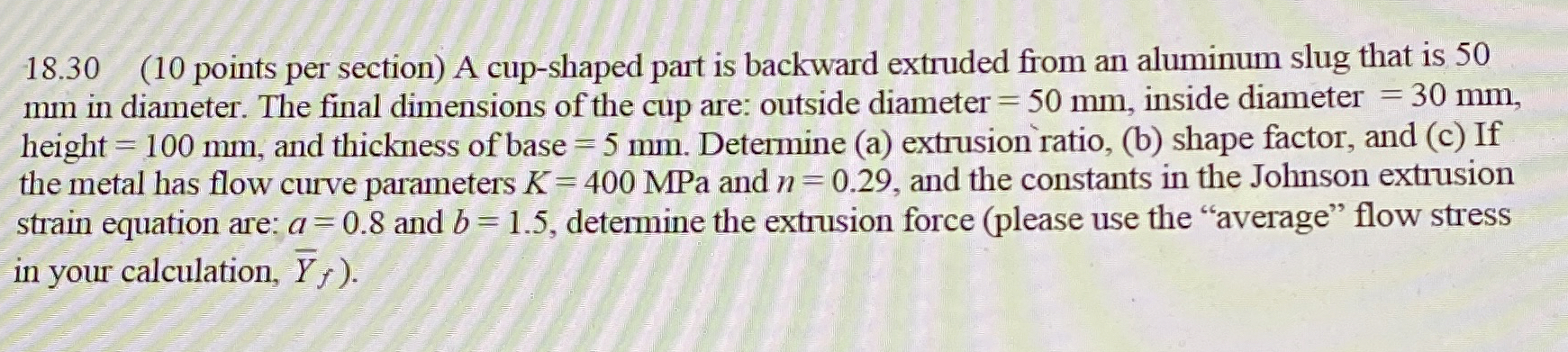 1 8 . 3 0 ( 1 0 points per section ) A cup -
