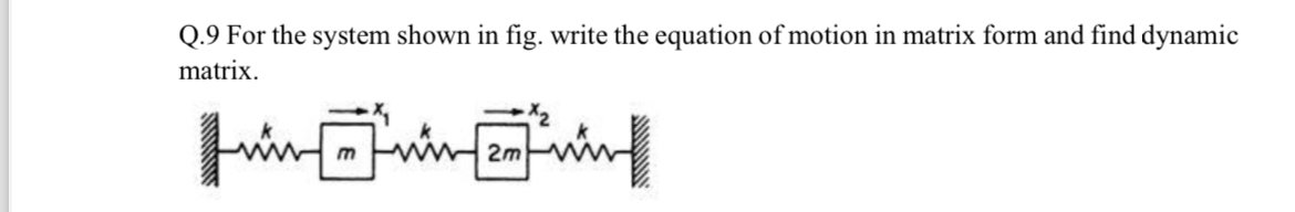 Q . 9 For the system shown in fig. write the