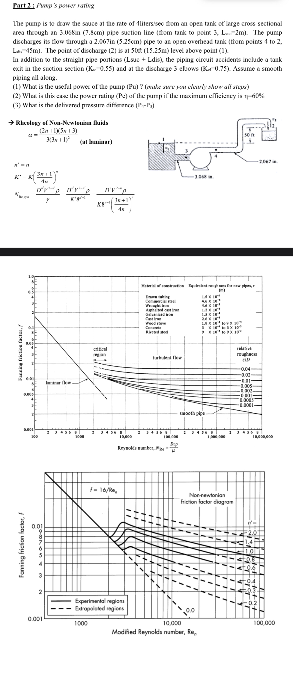 Part 2 : Pump's power rating The pump is to draw
