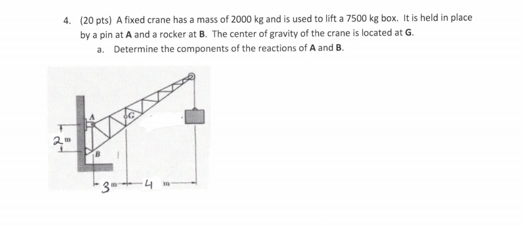 A fixed crane has a mass of 2 0 0 0 kg and is