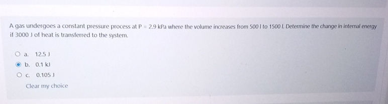 A gas undergoes a constant pressure process at P