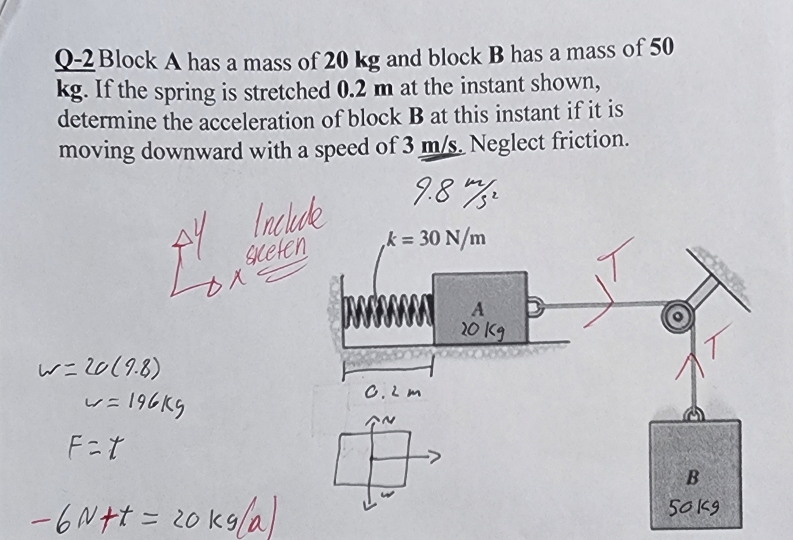 - 2 Block A has a mass of 2 0 kg and block B has