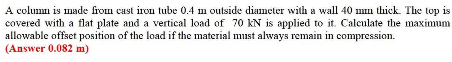 A column is made from cast iron tube 0 . 4 m
