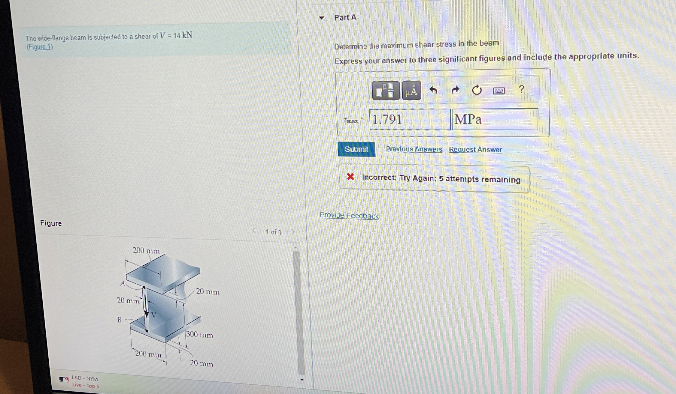 Part A The wide - flange beam is subjected to a
