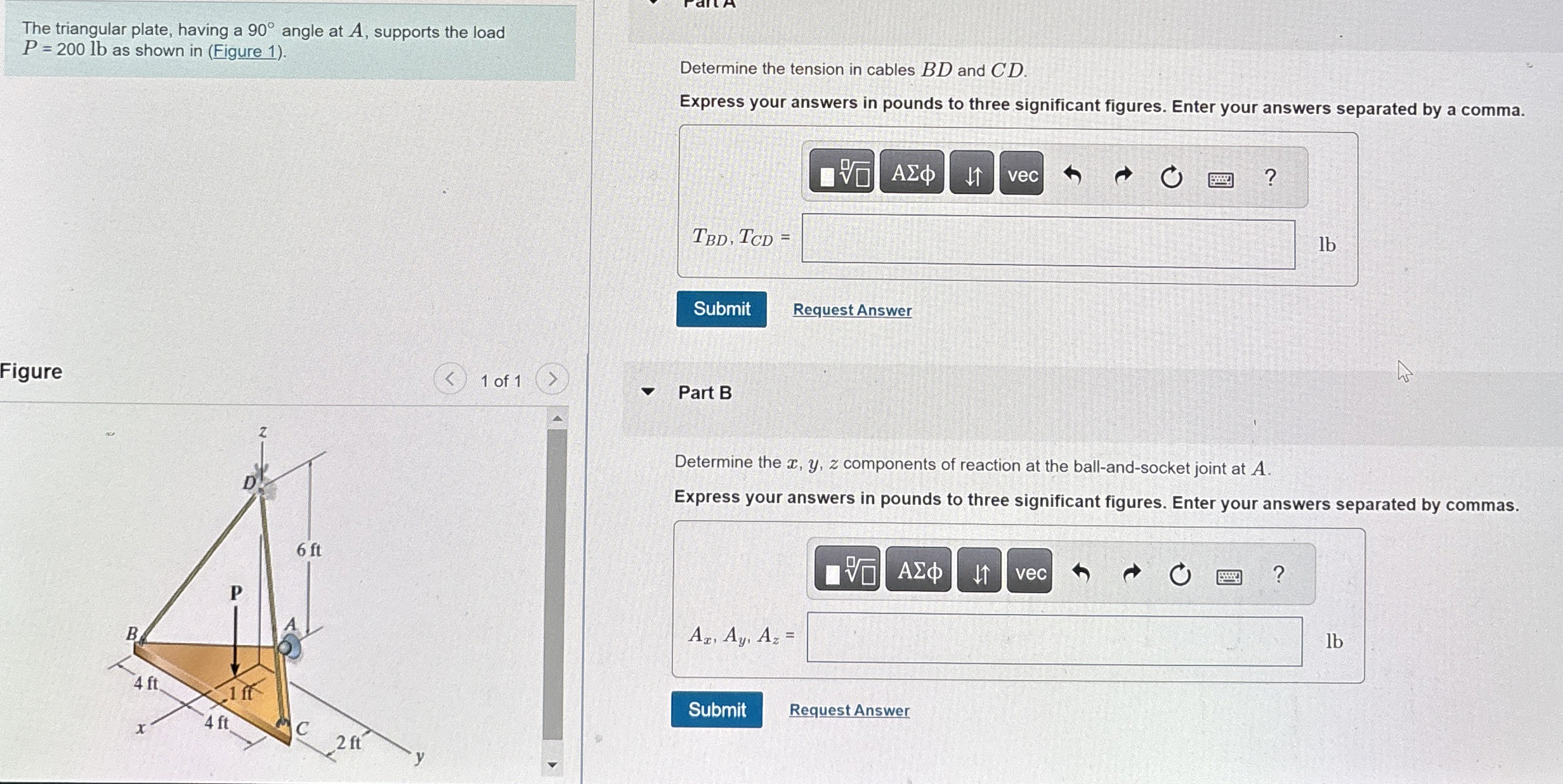 The triangular plate, having a 9 0 angle at A ,