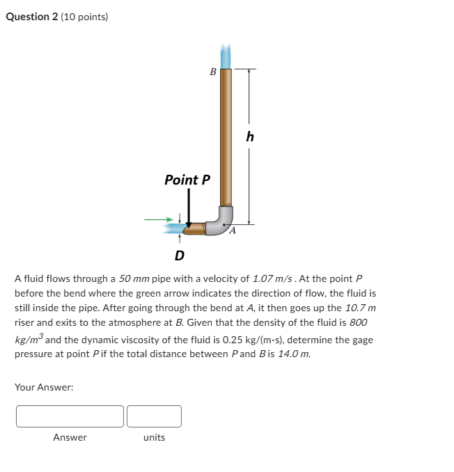 Question 2 ( 1 0 points ) A fluid flows through a