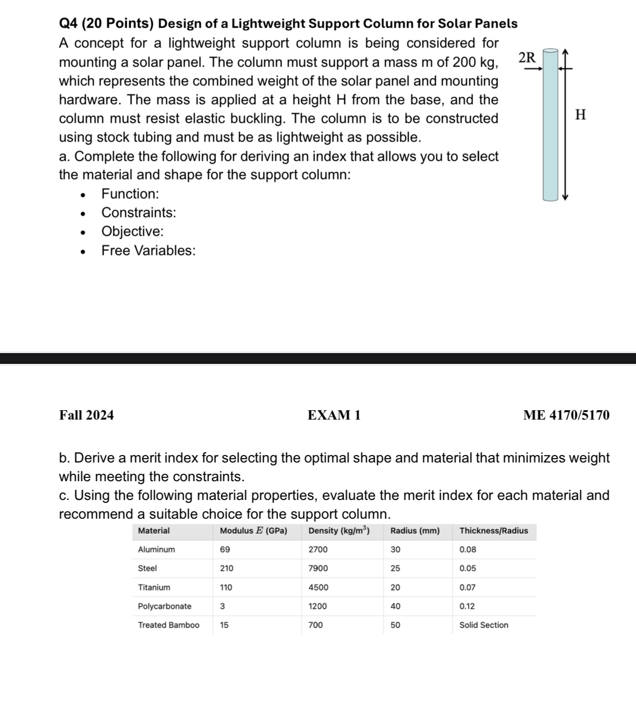 Q 4 ( 2 0 Points ) Design of a Lightweight