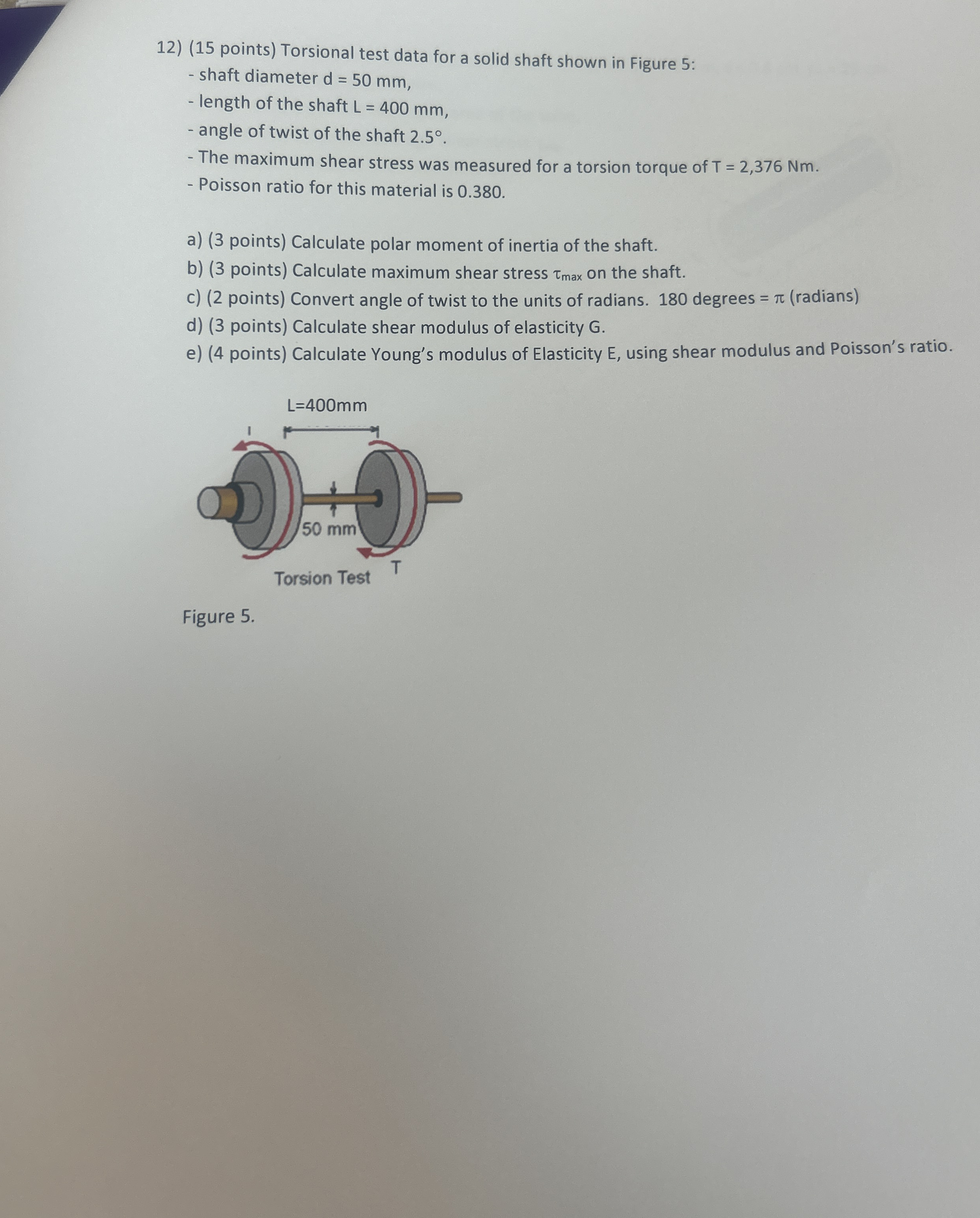 ( 1 5 points ) Torsional test data for a solid