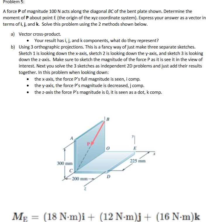 Problem 5 : A force P of magnitude 1 0 0 N acts