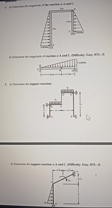 a ) Determine the magnitude of the reaction at A