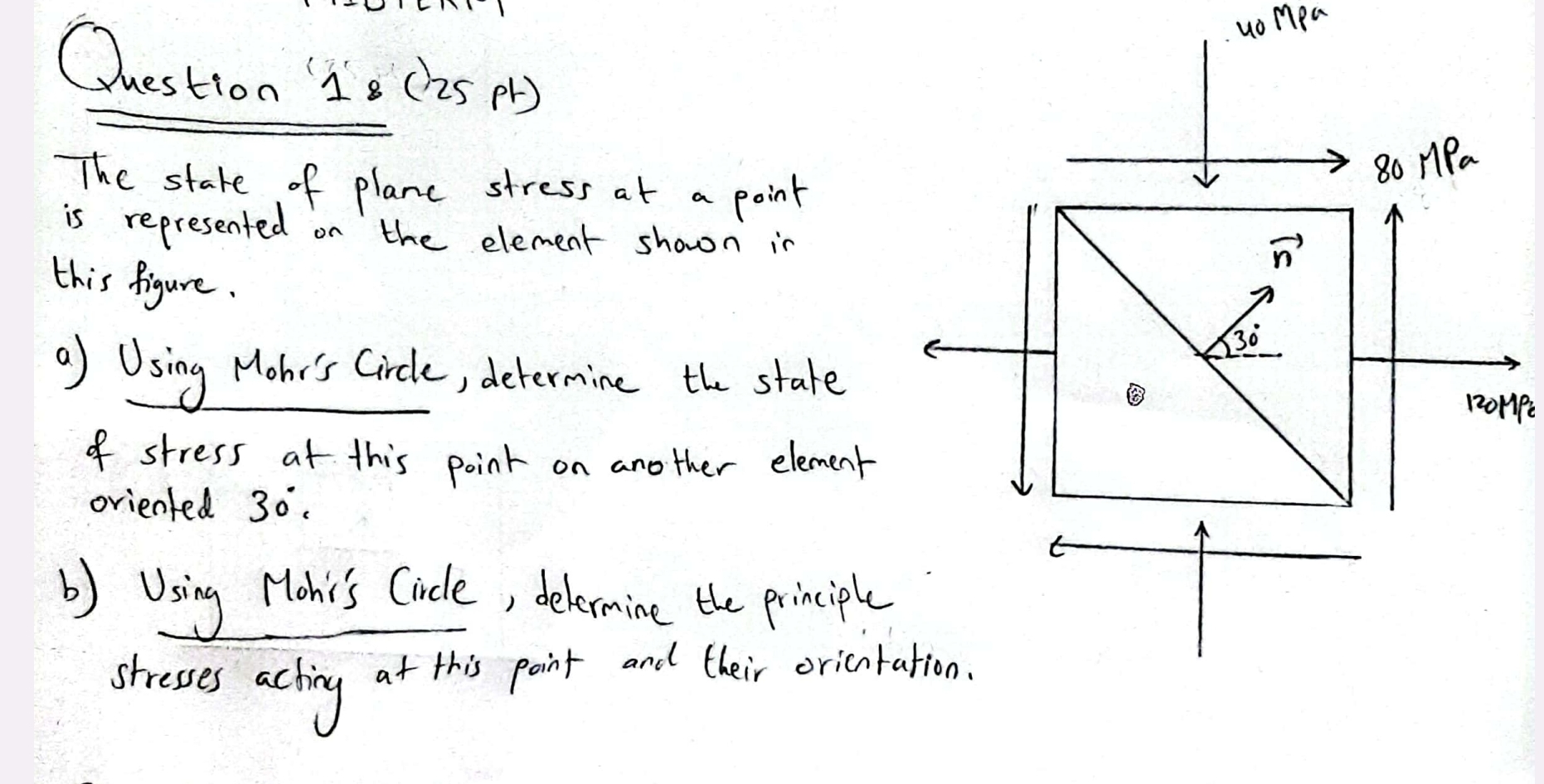 Question 1 8 ( 2 5 pt ) The state of plane stress