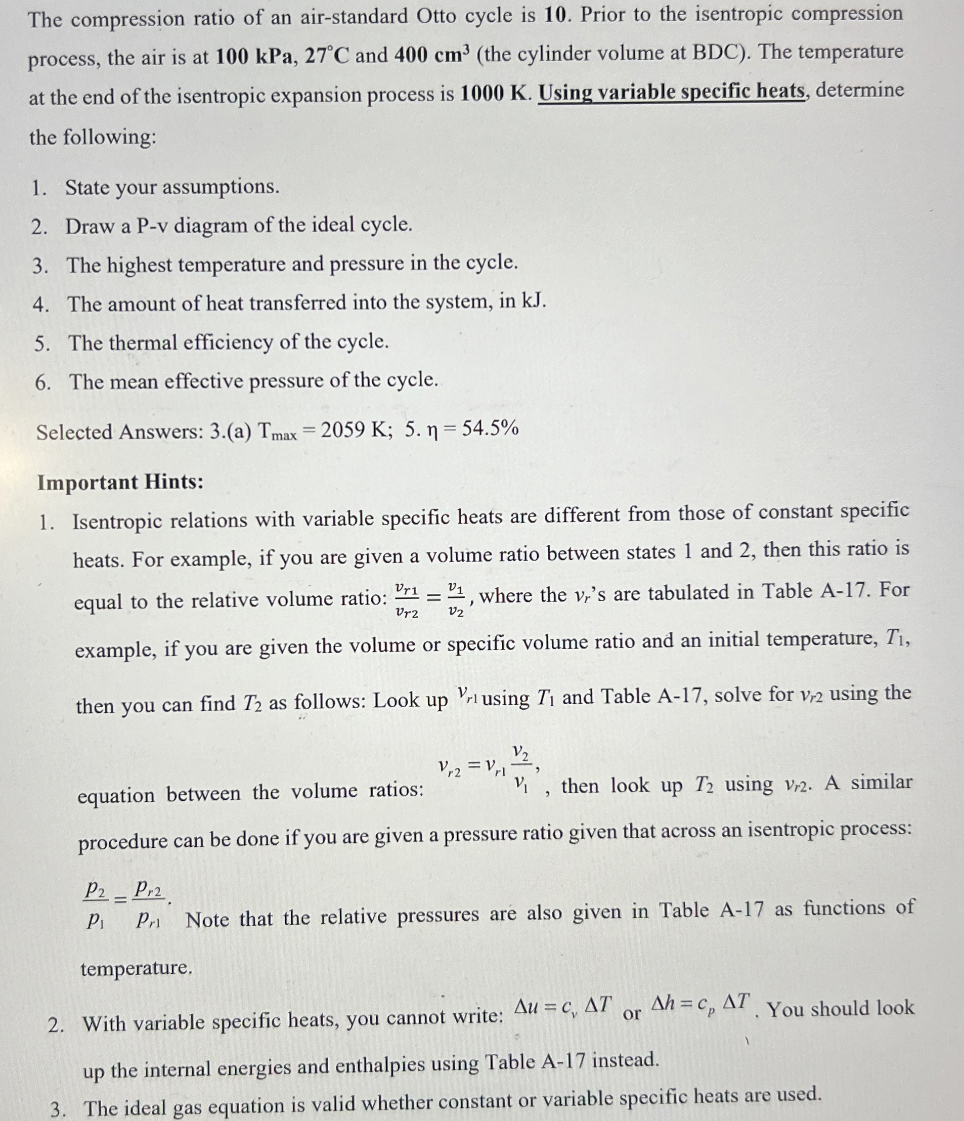 The compression ratio of an air - standard Otto