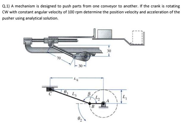 Q . 1 ) A mechanism is designed to push parts