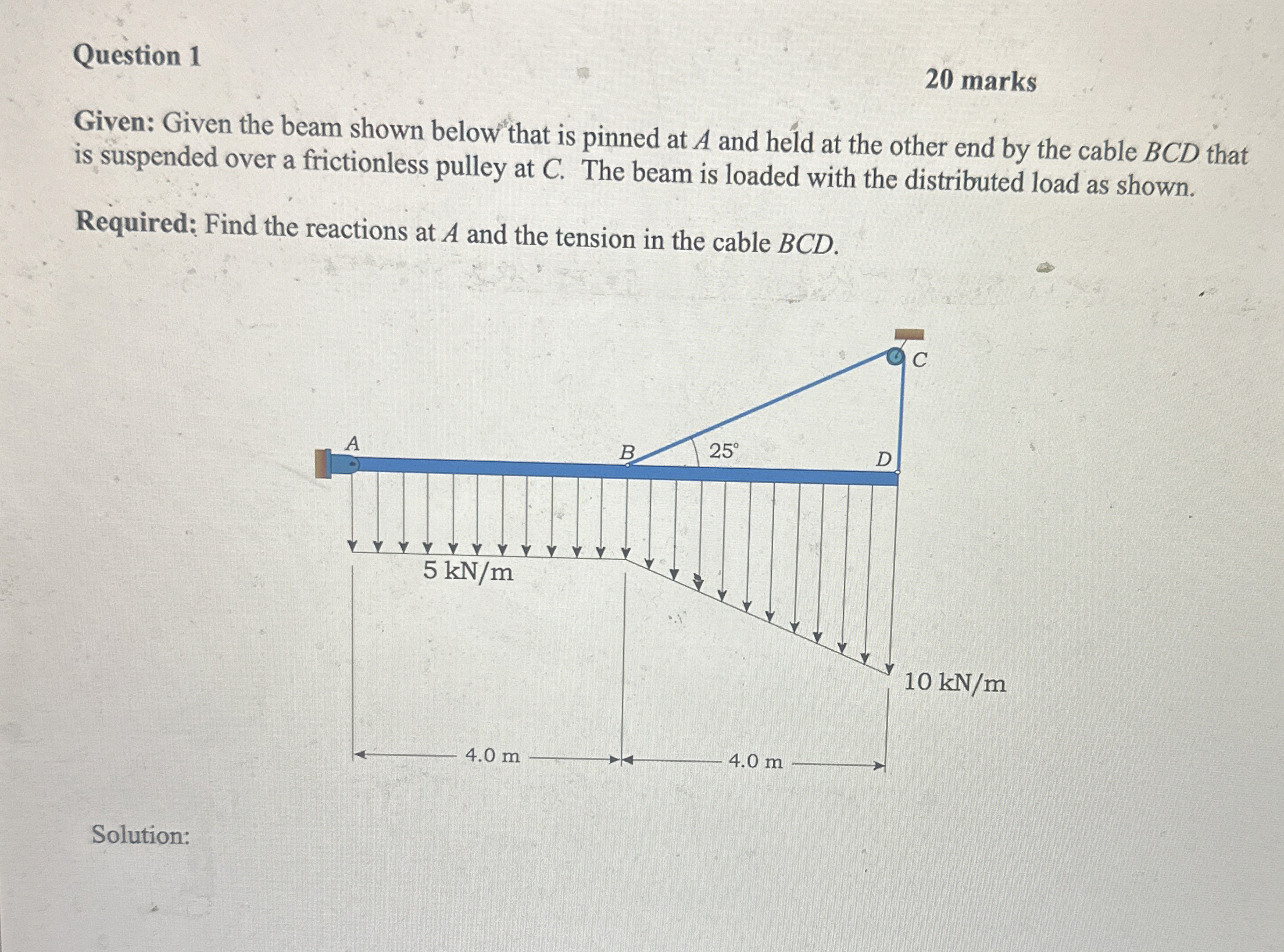 Question 1 2 0 marks Given: Given the beam shown