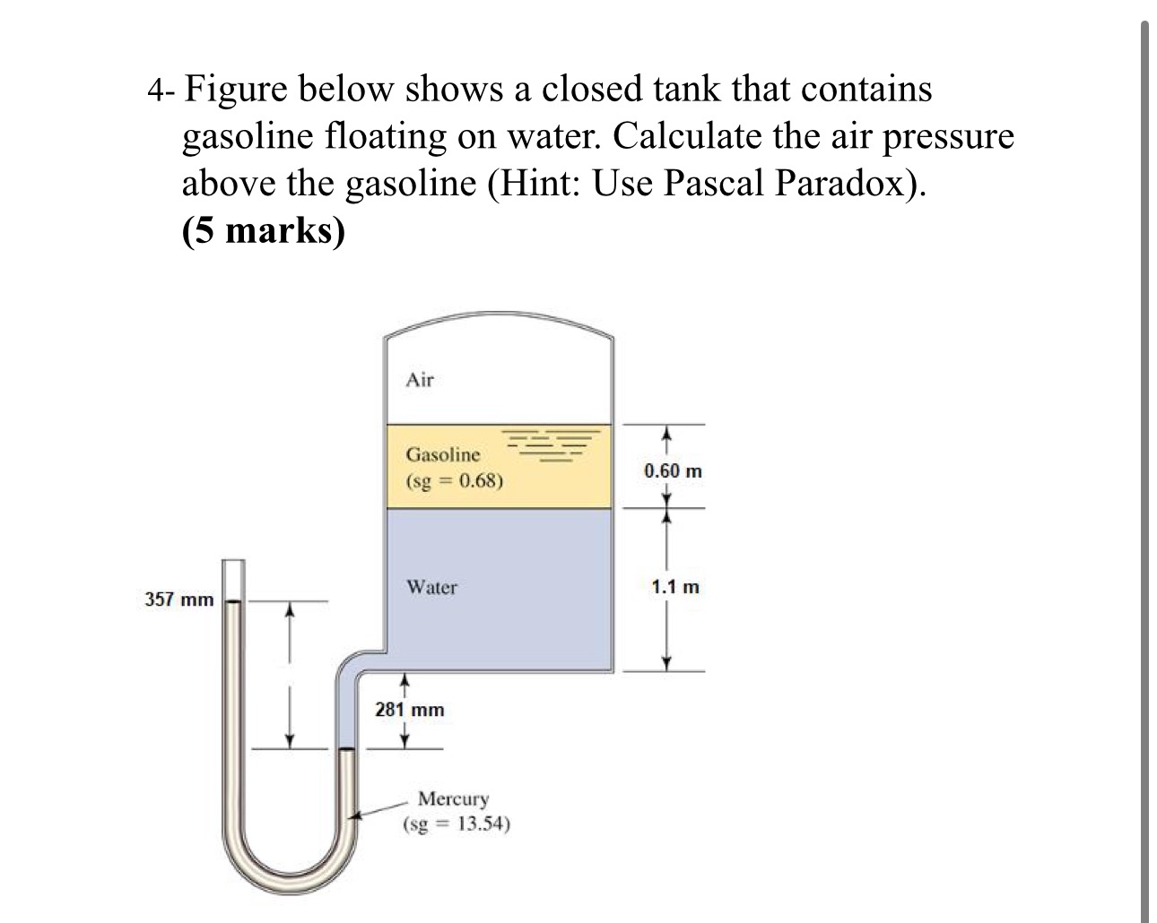 4 - Figure below shows a closed tank that