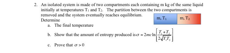 An isolated system is made of two compartments