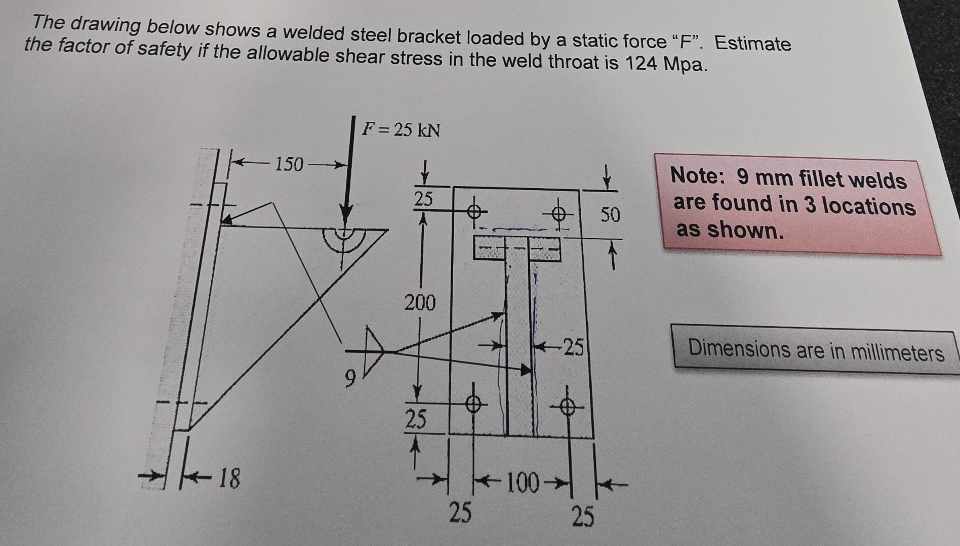 The drawing below shows a welded steel bracket