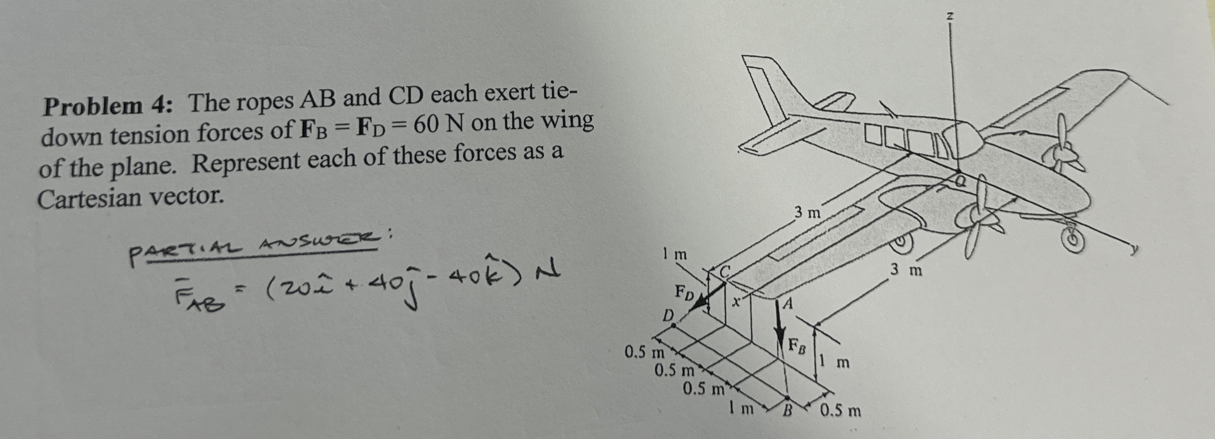 Problem 4 : The ropes AB and CD each exert