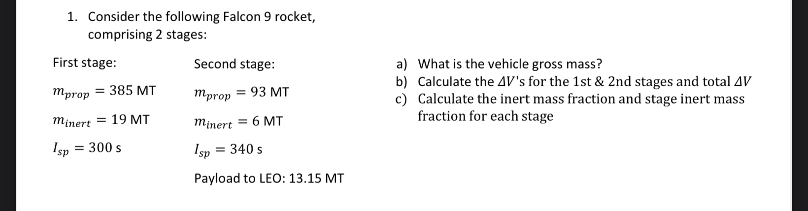 Consider the following Falcon 9 rocket,
