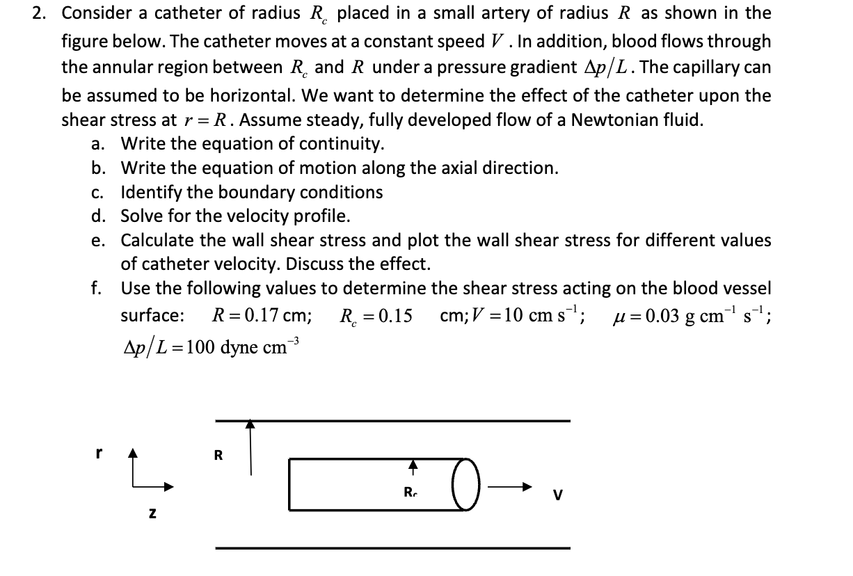 Consider a catheter of radius R c placed in a