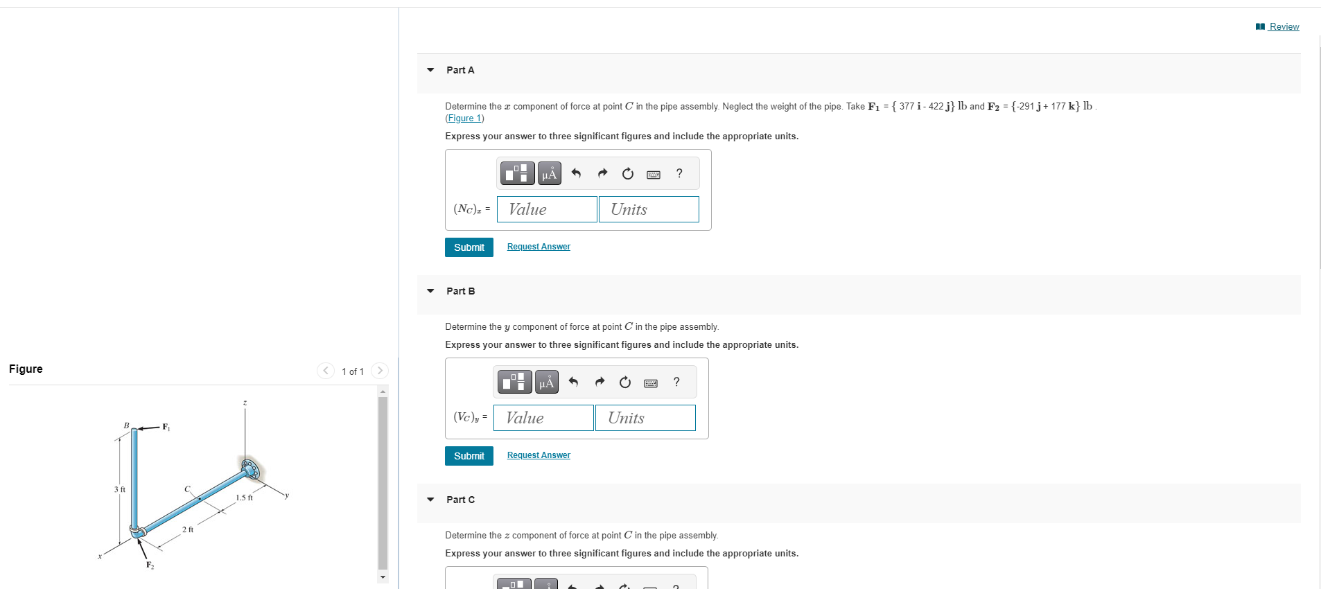 Part A Determine the x component of force at