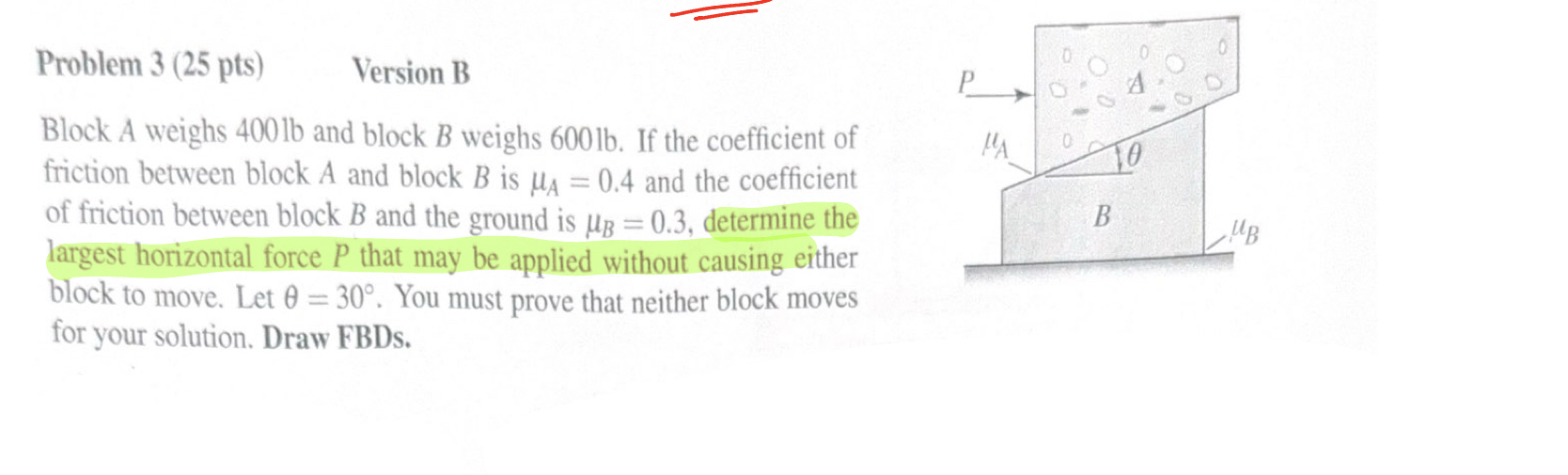 Block A weighs 4 0 0 lb and block B weighs 6 0 0