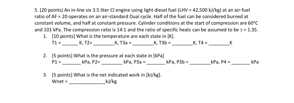 ( 2 0 points ) An in - line six 3 . 5 liter Cl