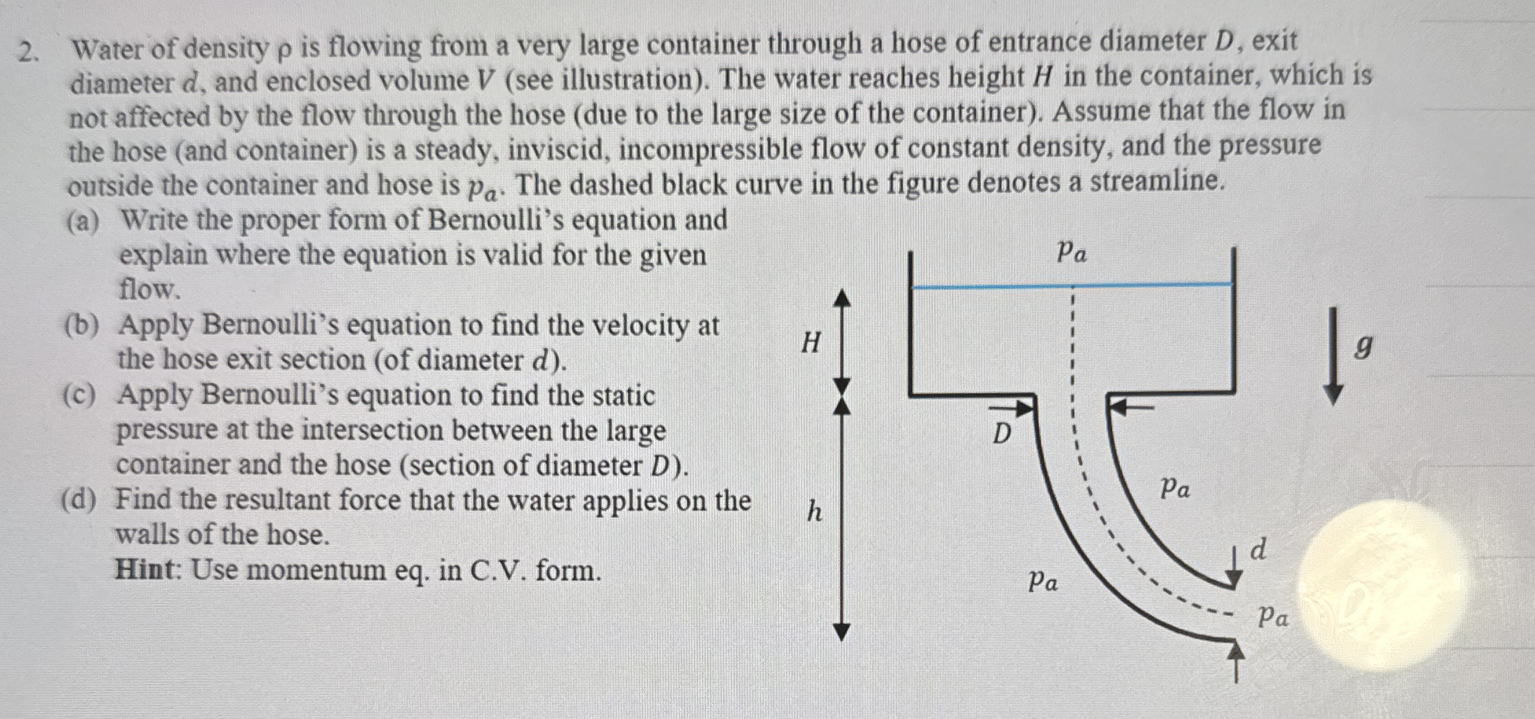 Water of density is flowing from a very large