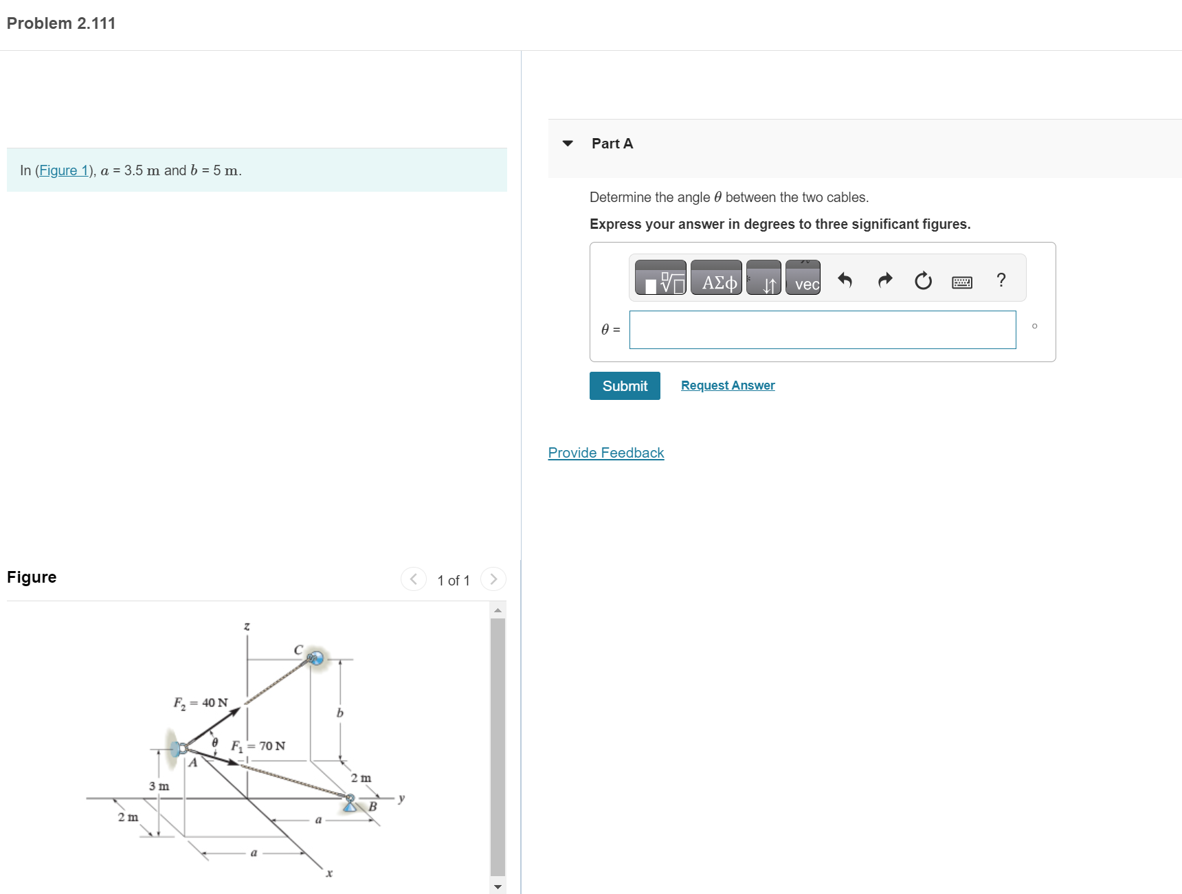 Problem 2 . 1 1 1 Part A In ( Figure 1 ) , a = 3