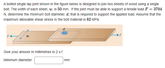 A bolted single lap joint shown in the figure
