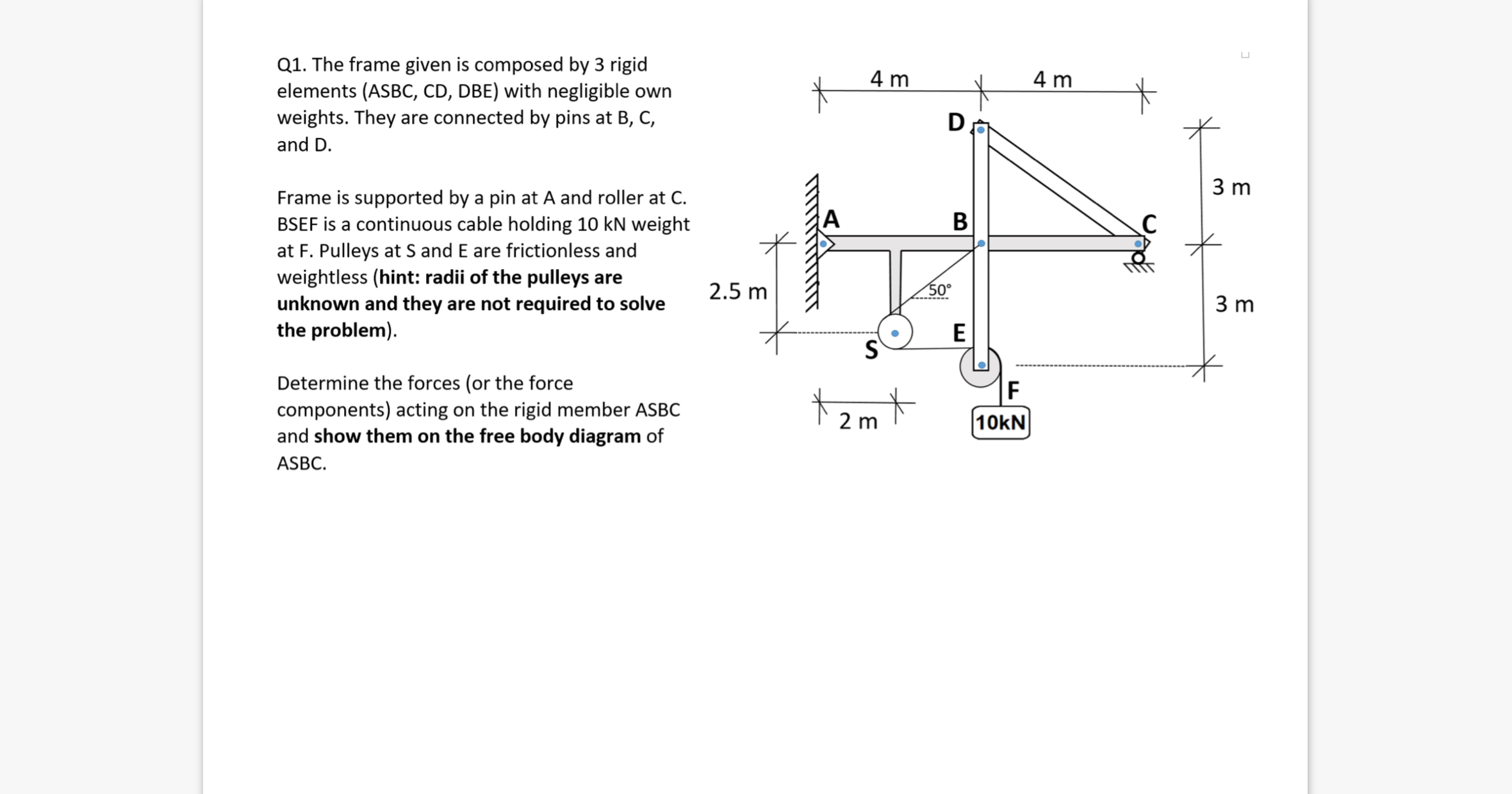Q 1 . The frame given is composed by 3 rigid