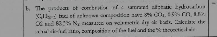 b . The products of combustion of a saturated