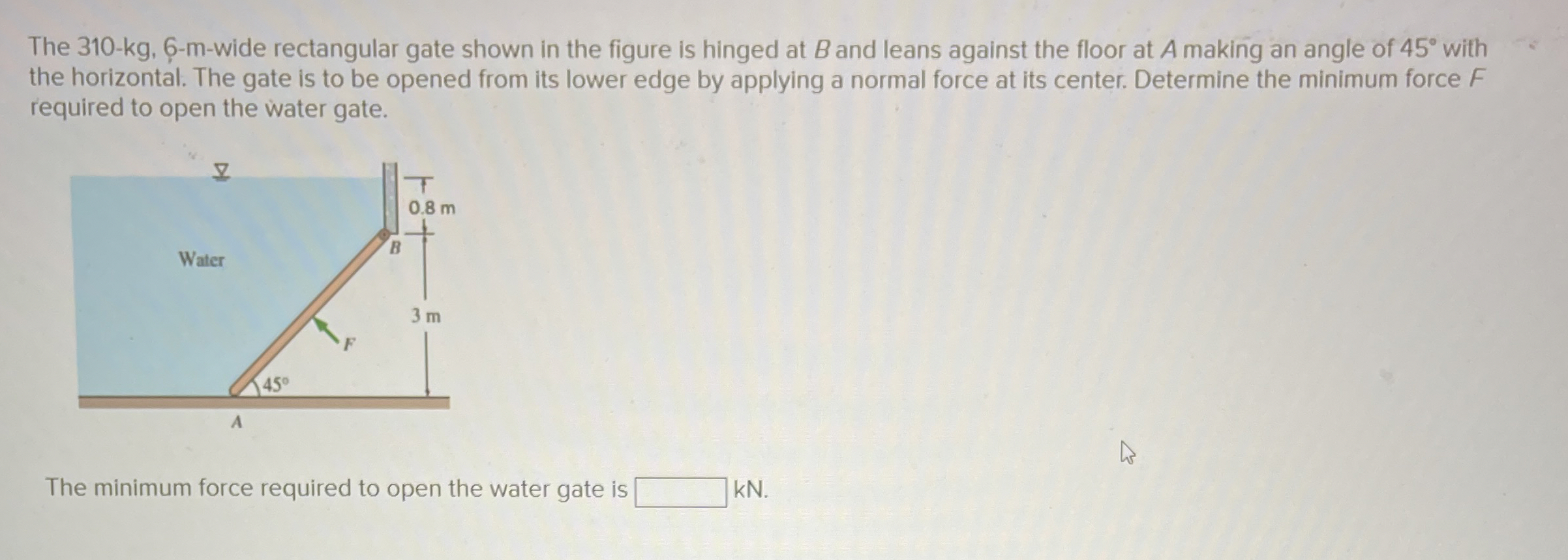 The 3 1 0 - kg , 6 - m - wide rectangular gate