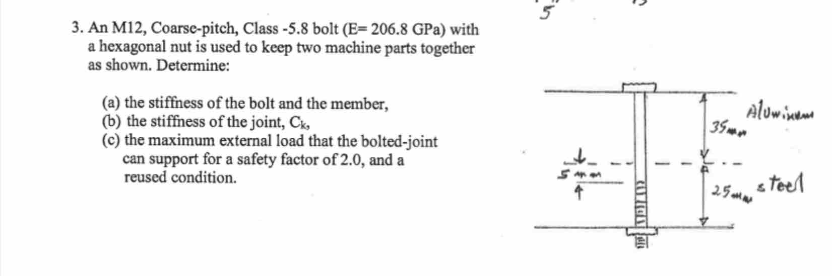 An M 1 2 , Coarse - pitch, Class - 5 . 8 bolt ( E