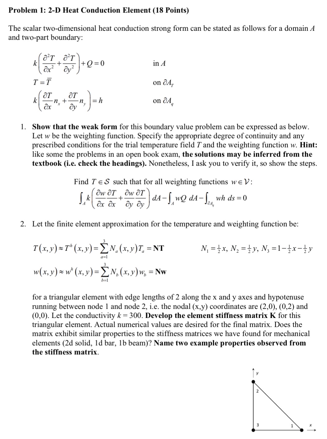 Problem 1 : 2 - D Heat Conduction Element ( 1 8