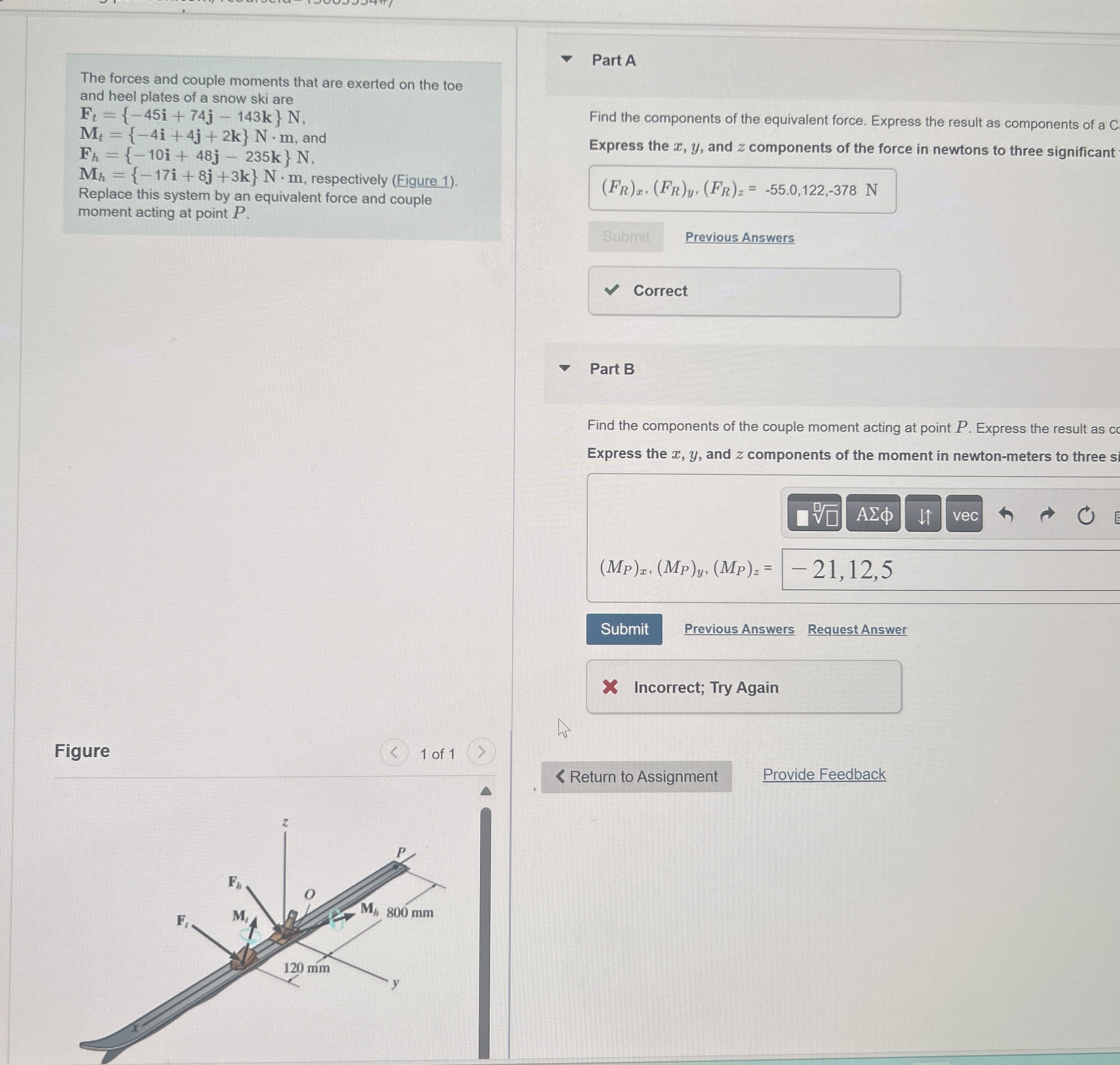 The forces and couple moments that are exerted on