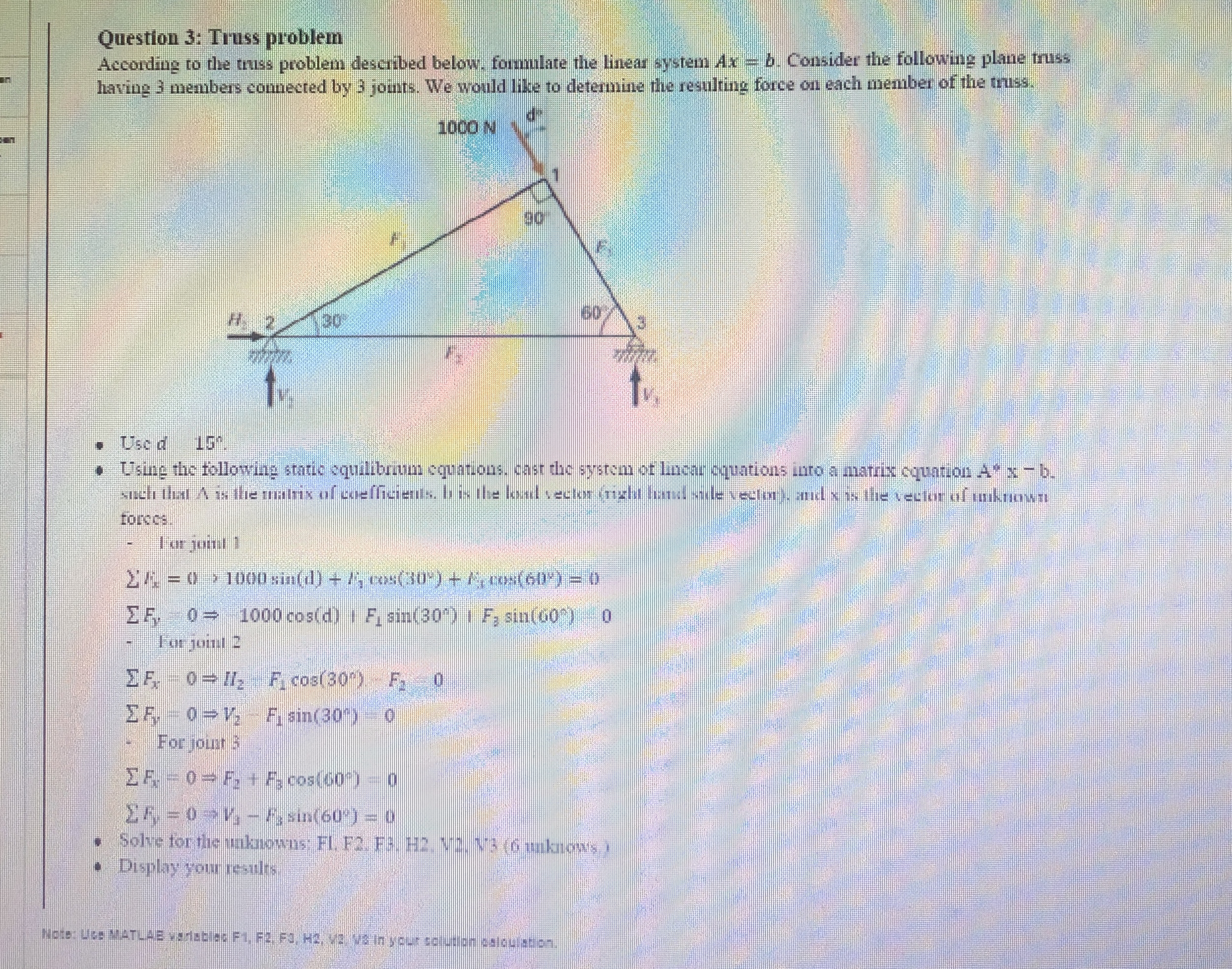 Question 3 : Truss problem According to the tuss