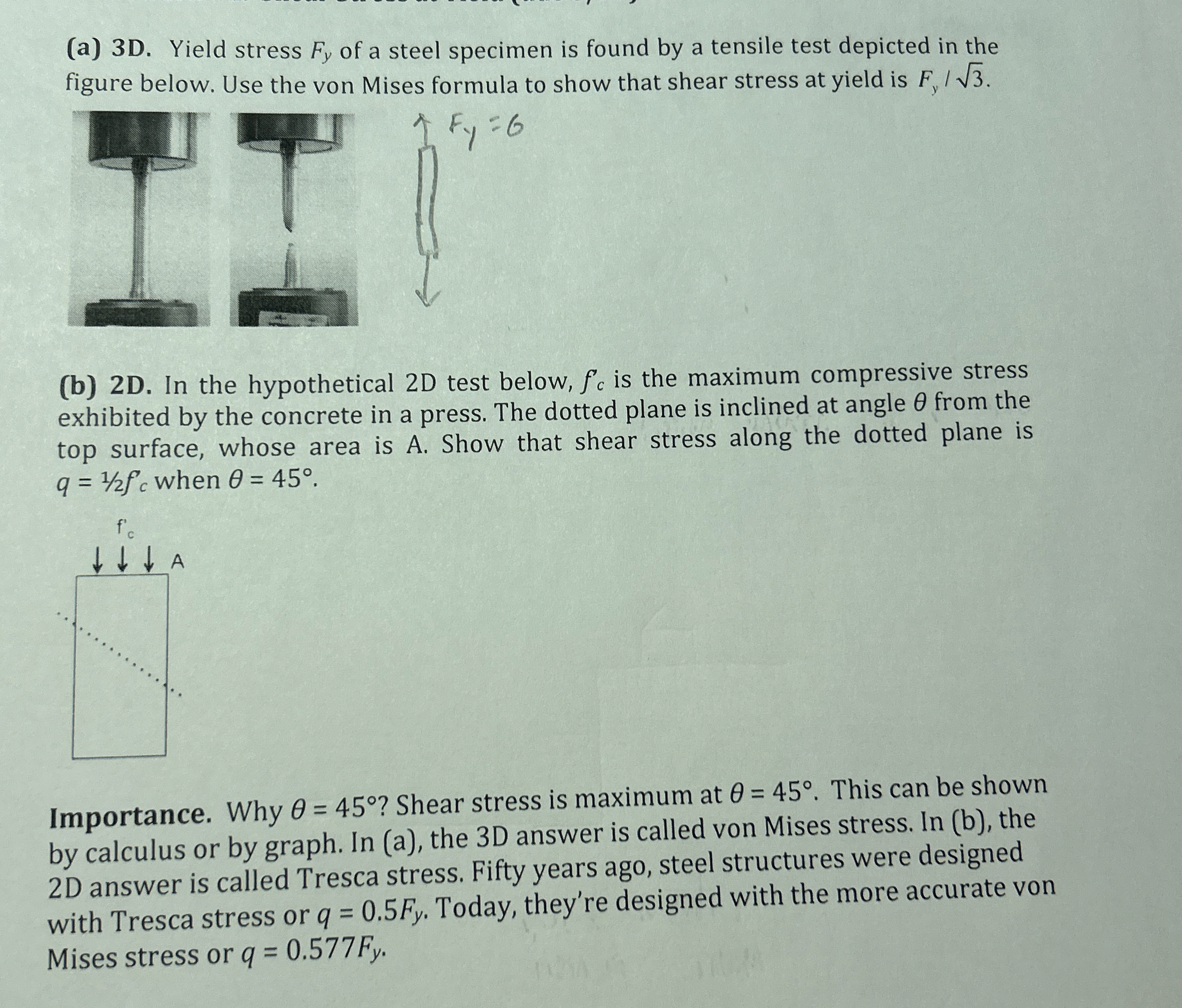 ( a ) 3 D . Yield stress F y of a steel specimen