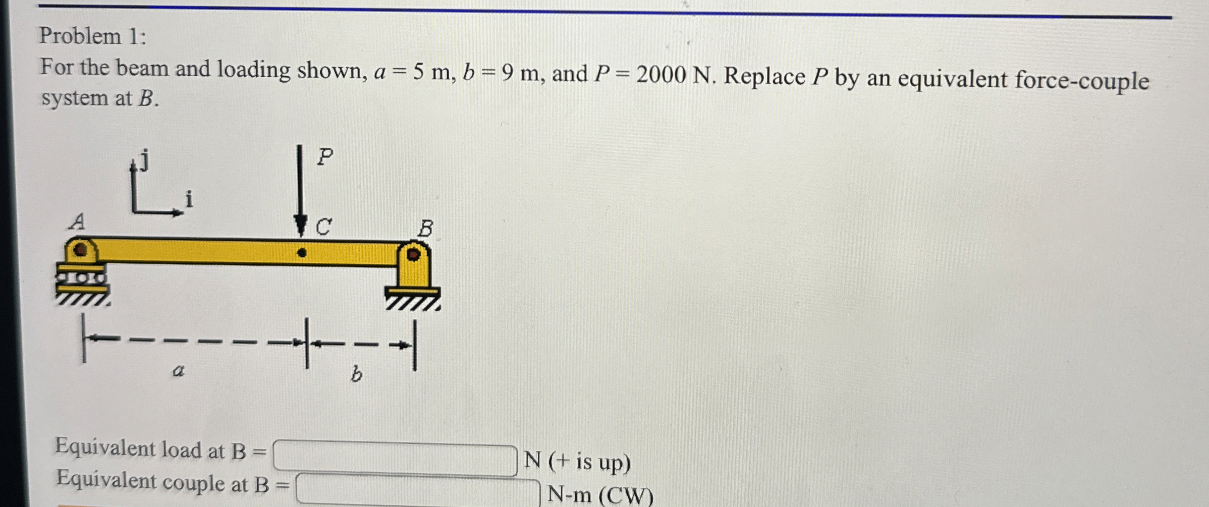 Problem 1 : For the beam and loading shown, a = 5