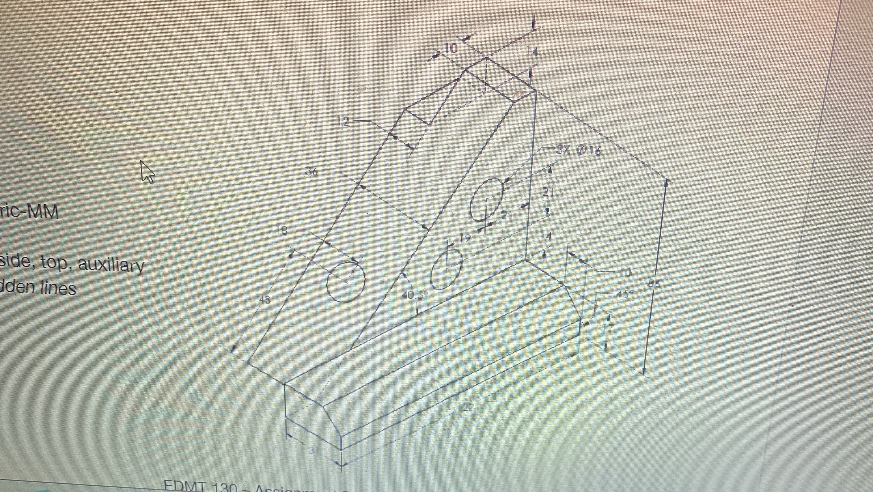 side, top, auxiliary Iden lines. Steps to do it