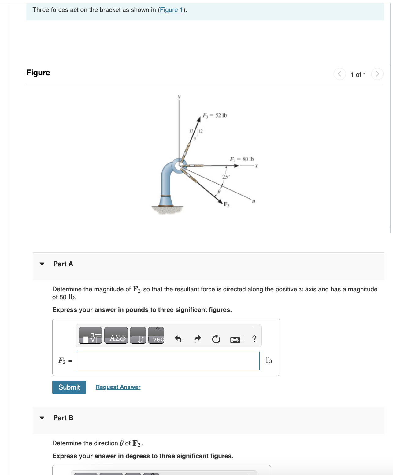 Figure Part A Determine the magnitude of F 2 so