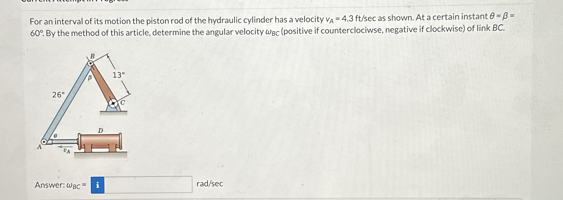 For an interval of its motion the piston rod of