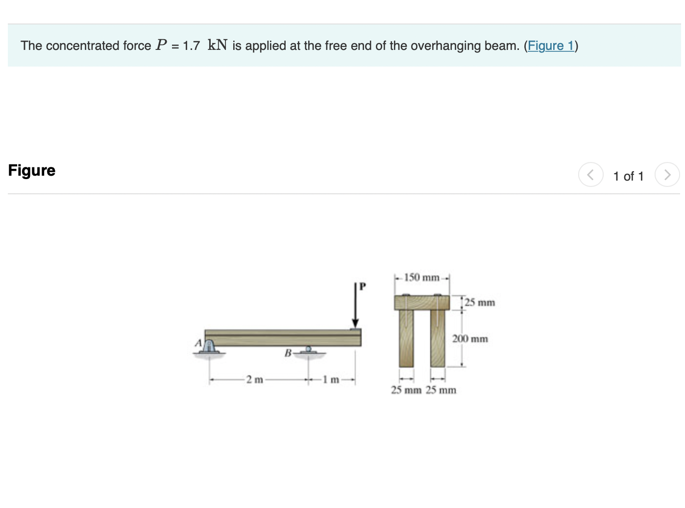 The concentrated force \ ( P = 1 . 7 \ mathrm {