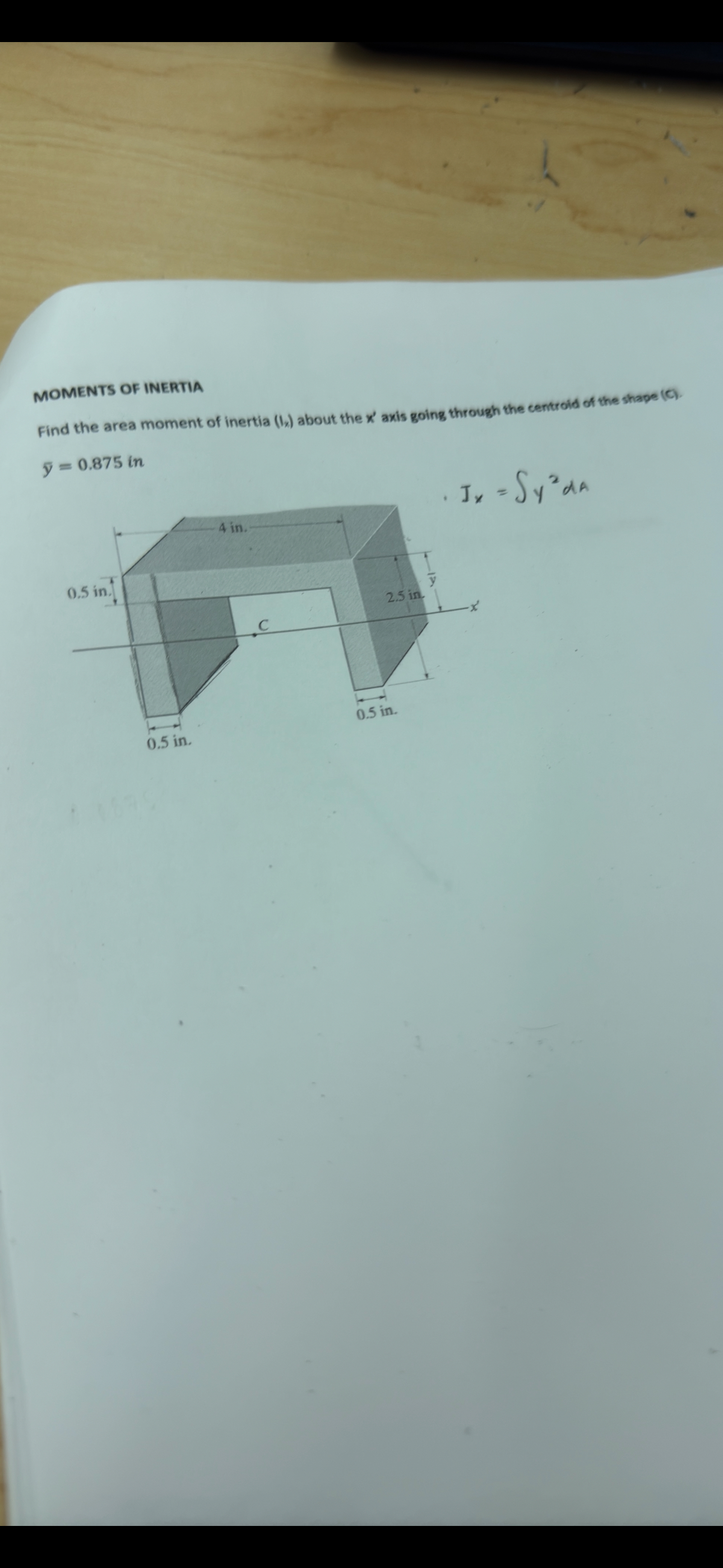 MOMENTS OF INERTIA Find the area moment of